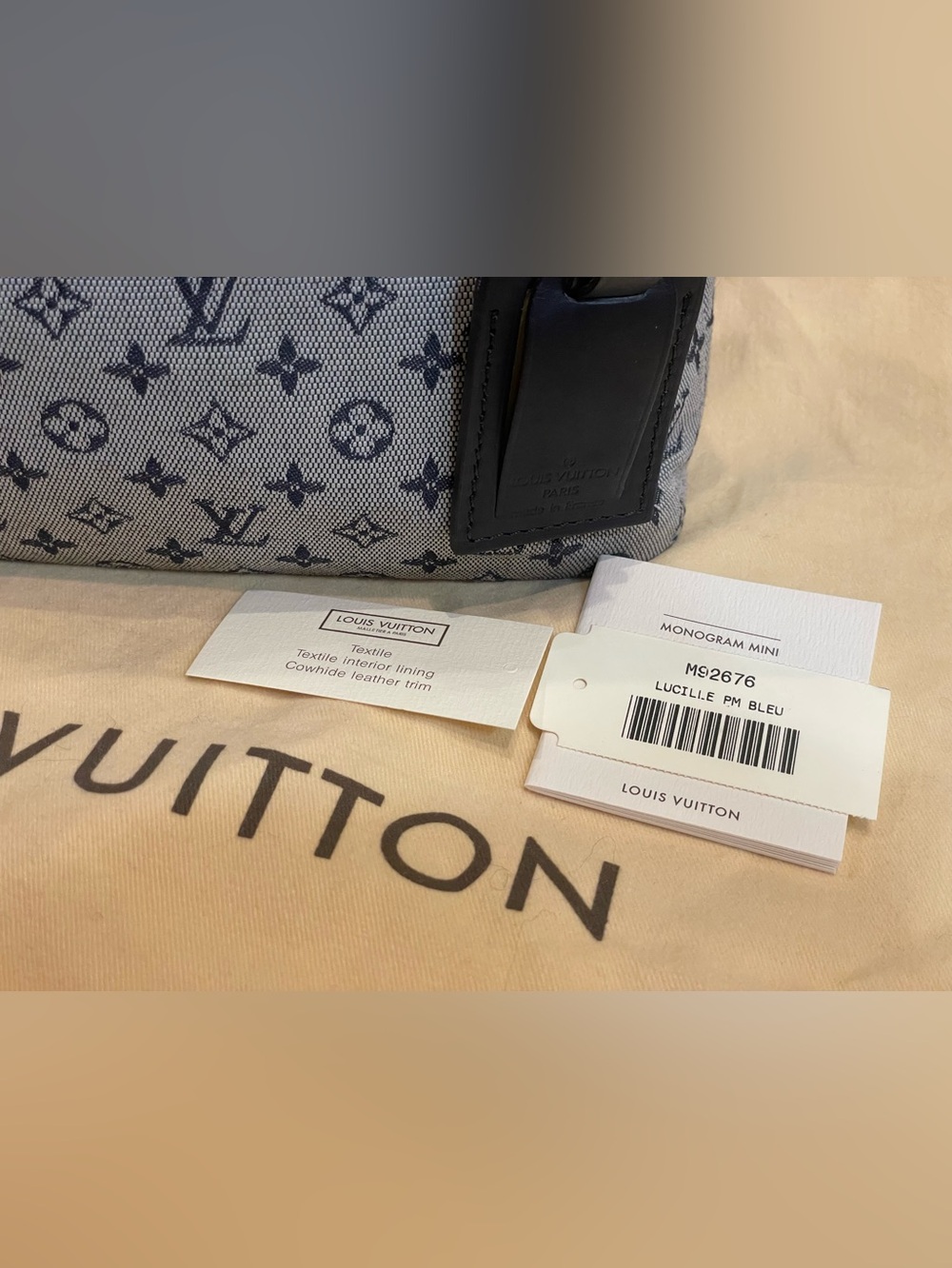 Louis Vuitton Lucille PM Bleu Monogram Mini Canvas Tote Bag France Vintage - Picture 15 of 16